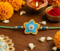 Beaded Star Floral Handcrafted Crochet Rakhi - Elegant Homemade Rakhadi